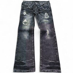 Custom flared distressed jeans